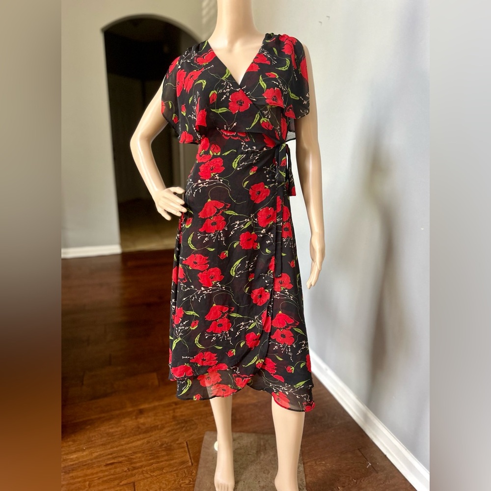 Kimchi Blue Black and Red Floral Wrap Dress